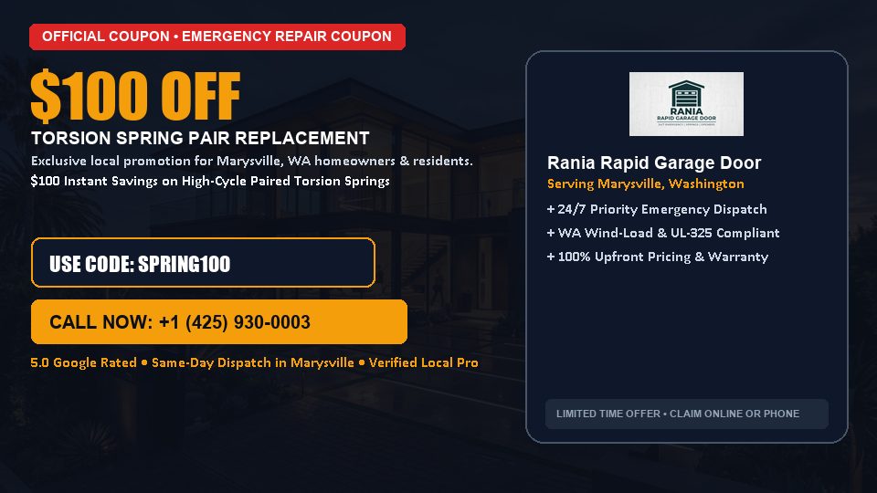 $100 OFF Dual High-Cycle Torsion Spring Replacement in Marysville, WA - Rania Rapid Garage Door