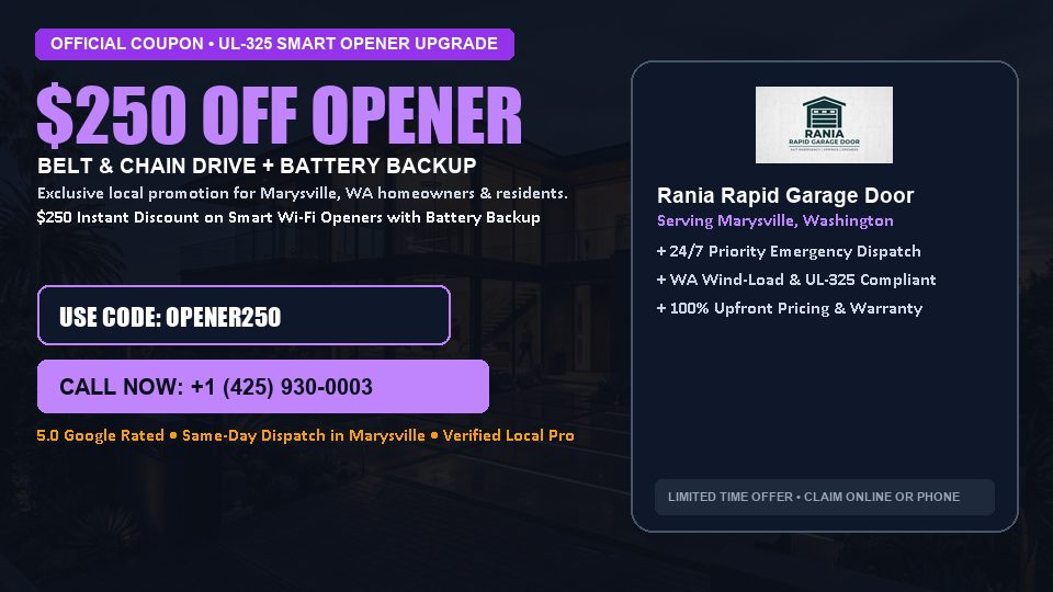 $250 OFF Smart Wi-Fi Garage Door Opener Installation in Marysville, WA - Rania Rapid Garage Door